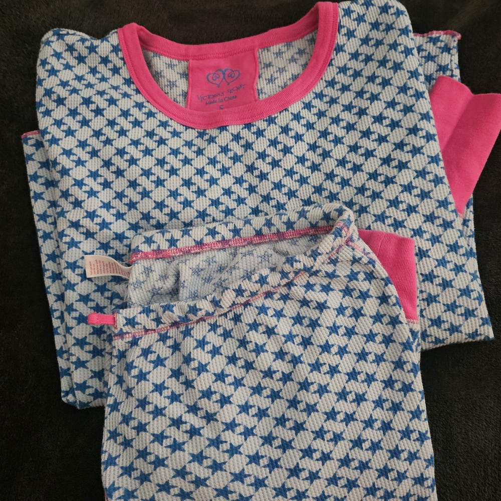 Victoria's Secret Pajama Set - Blue and Pink Star Pattern